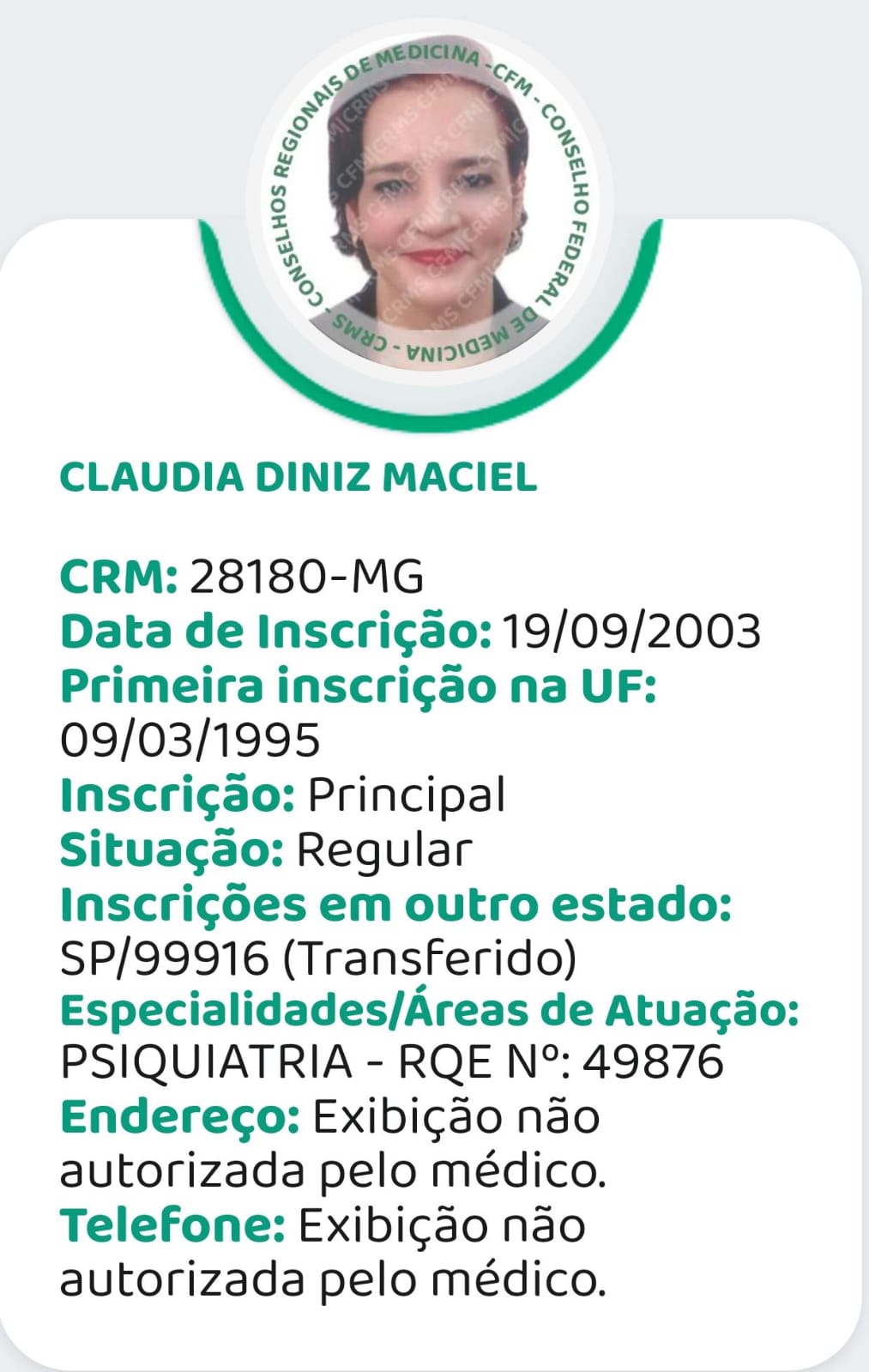 Registro RQE Dra. Cláudia Maciel